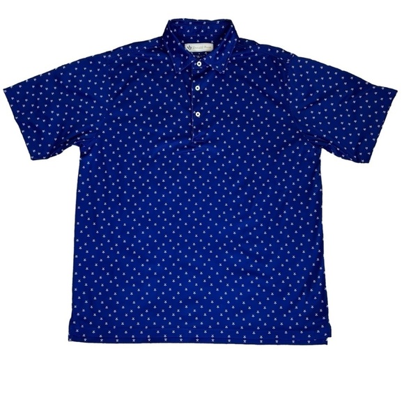 Donald Ross All Over Golf Print Performance Polo Shirt Navy Club Embroidery Sz L - Picture 4 of 16